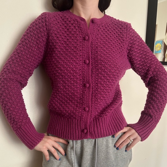 ☀️3/$25 L.L Bean Wool Angora Rabbit Hair Bobble Knit Cardigan Sweater m fuschia - Picture 5 of 5